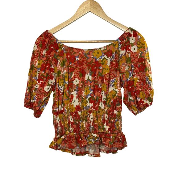 Ann Taylor Loft Orange & Red Short Sleeve Smocked Top Women's Small - Picture 5 of 6